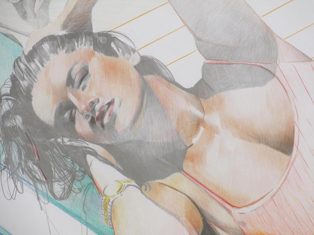 Eric Dordregter, Zonnende vrouw in badpak, Airbrush-tekening kopen? Bied vanaf 1!