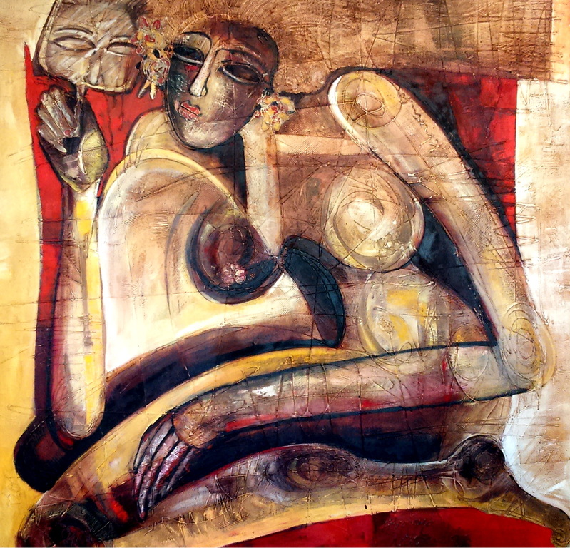 Look in the Mirror,  olieverf op canvas - 140cm x 140cm : gesigneerd - 2005 kopen? Bied vanaf 225!
