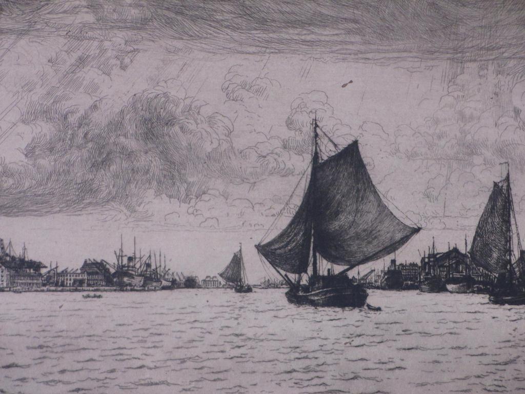 Albert Hemelman, Ets, Gezicht op de havens van Rotterdam kopen? Bied vanaf 60!