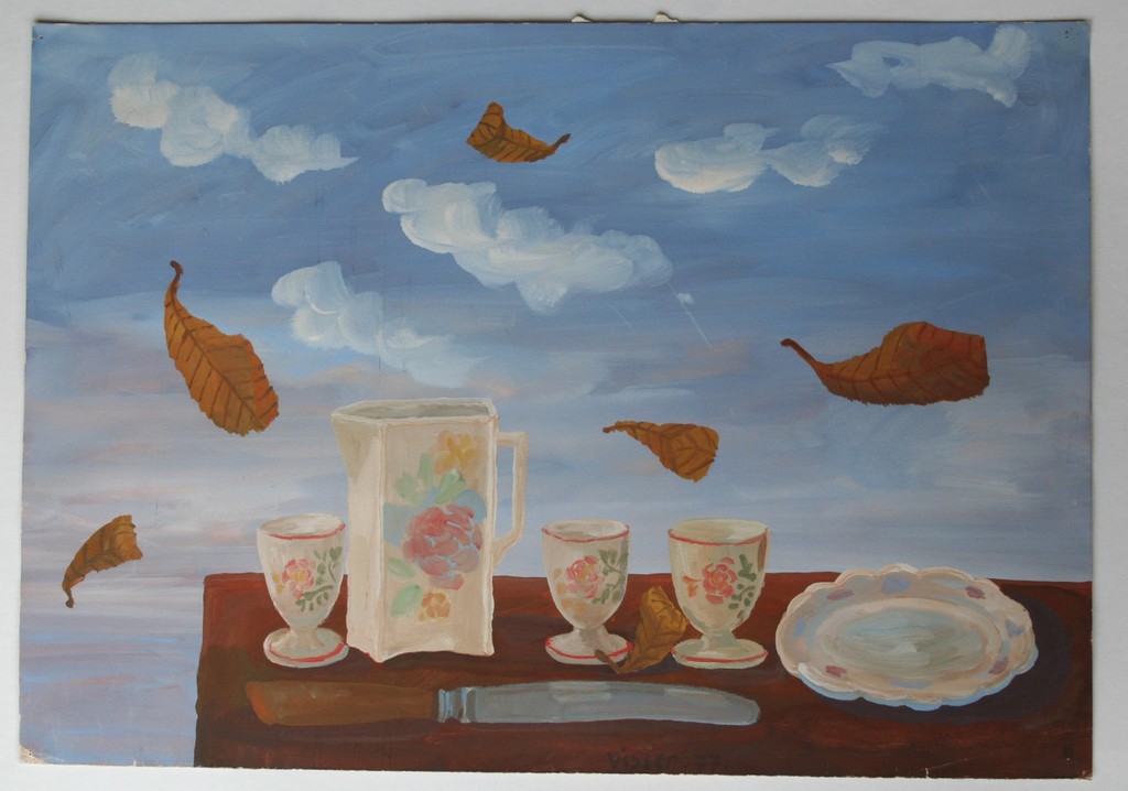 Hendrik Jan Visser - acrylverf op papier - stilleven met gedekte tafel - 1977 kopen? Bied vanaf 30!