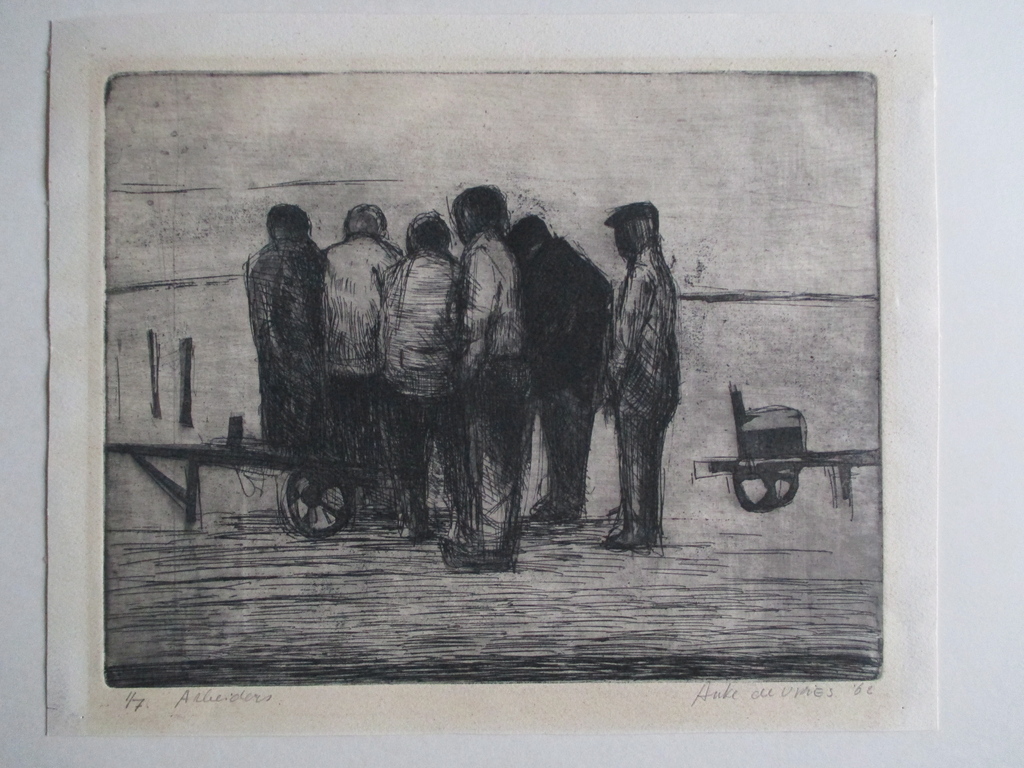 Auke de Vries, ets 1/7 "Arbeiders" 1962 kopen? Bied vanaf 80!