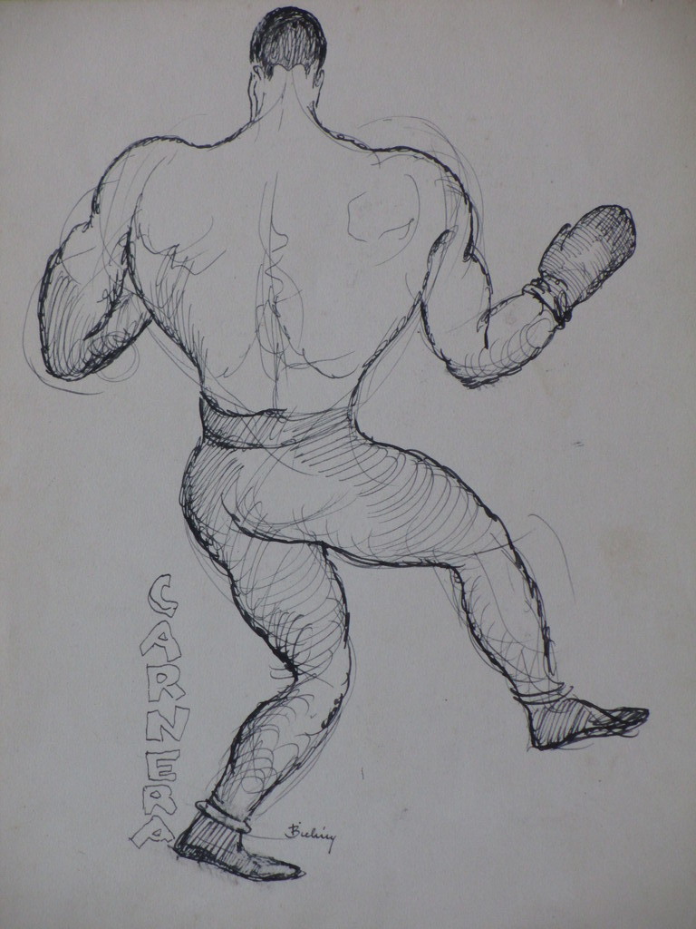 Herman Bieling - Herman Bieling, Italiaanse bokser, Inkttekening verkocht voor € 35!