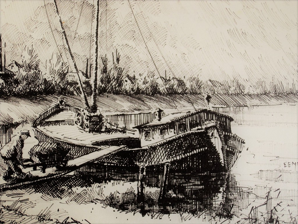 onduidelijk gesigneerde GROTE Litho "beurtschip bij Eemdijk" 1948 "Louis?"   kopen? Bied vanaf 1!