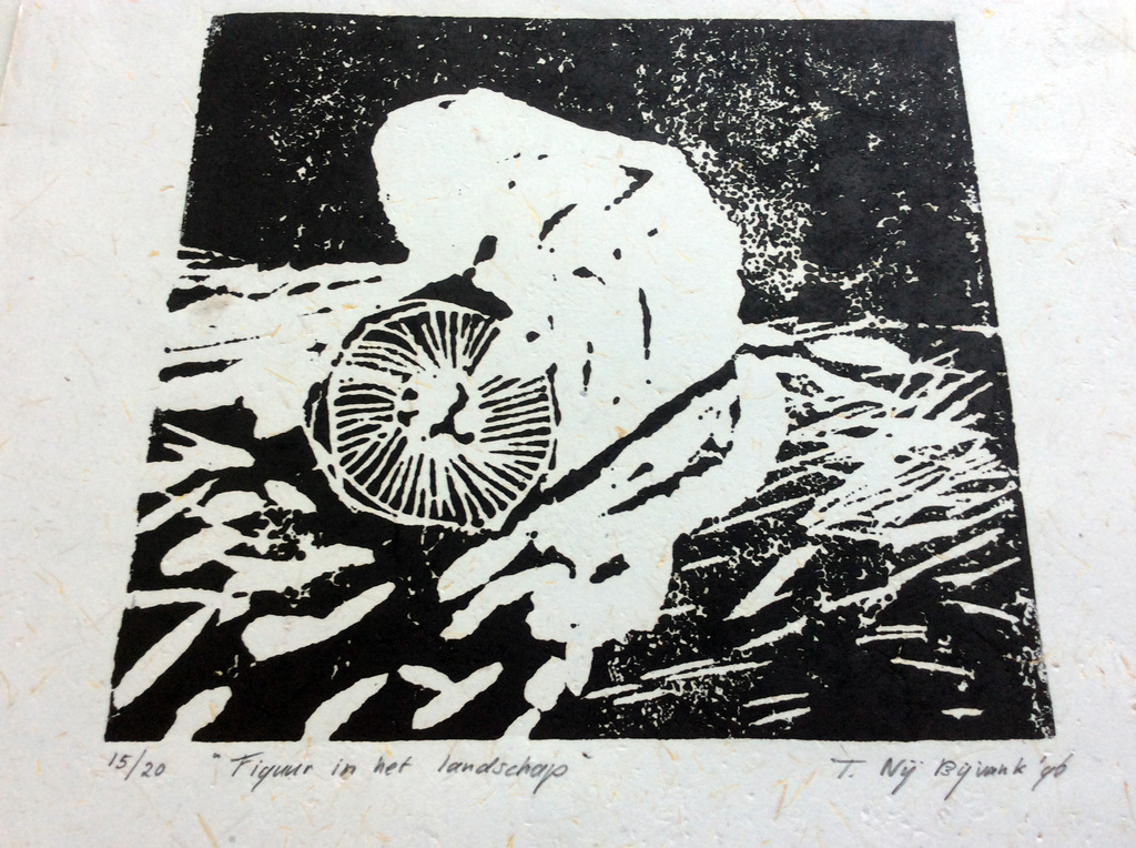 Truus Nije Bijvank - Figuur in het landschap, linodruk  kopen? Bied vanaf 1!