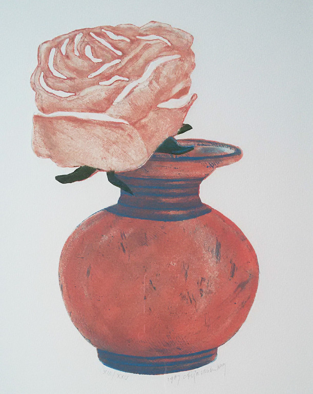 Arja van der Berg - Roos, aquatint ets (prachtig ingelijst) verkocht voor € 50!