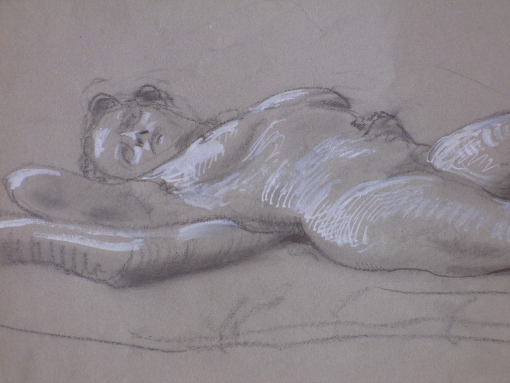 Harm Kamerlingh Onnes, Liggend naakt, Tekening met opgehoogd wit kopen? Bied vanaf 50!