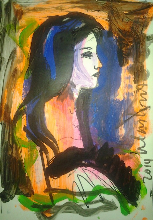 Muse - Mixed media op papier, 42x30 cm. kopen? Bied vanaf 70!