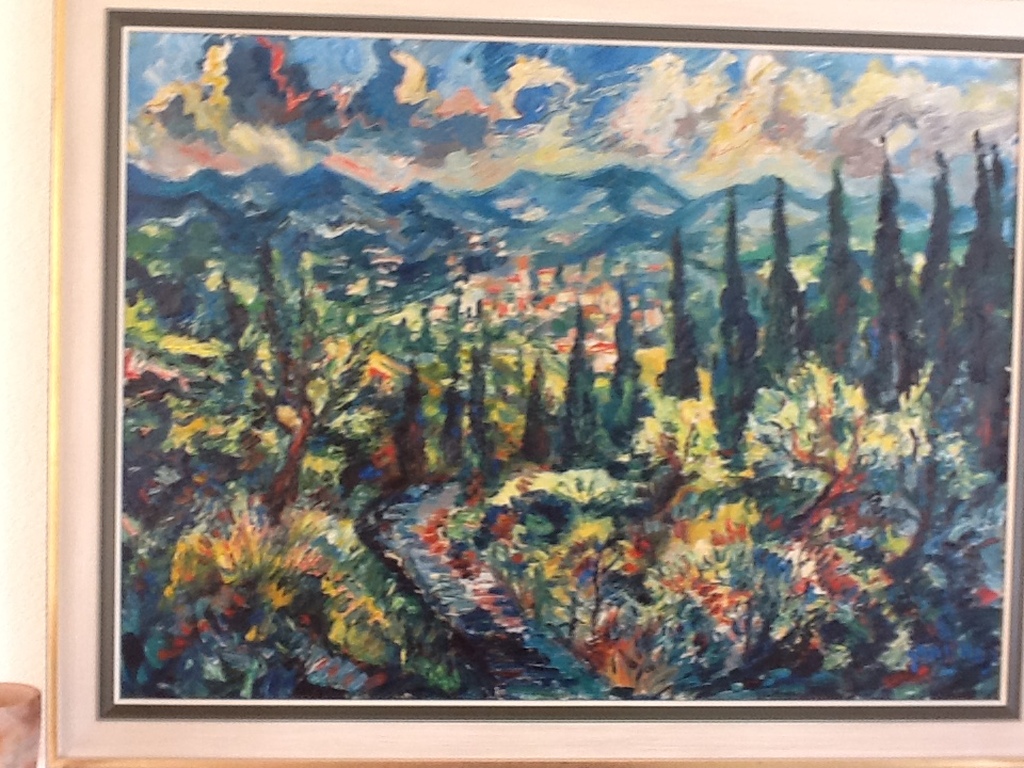 Jan Makkes ,groot schilderij 130 x 100 cm ,dorp in de Ardeche verkocht voor € 225!