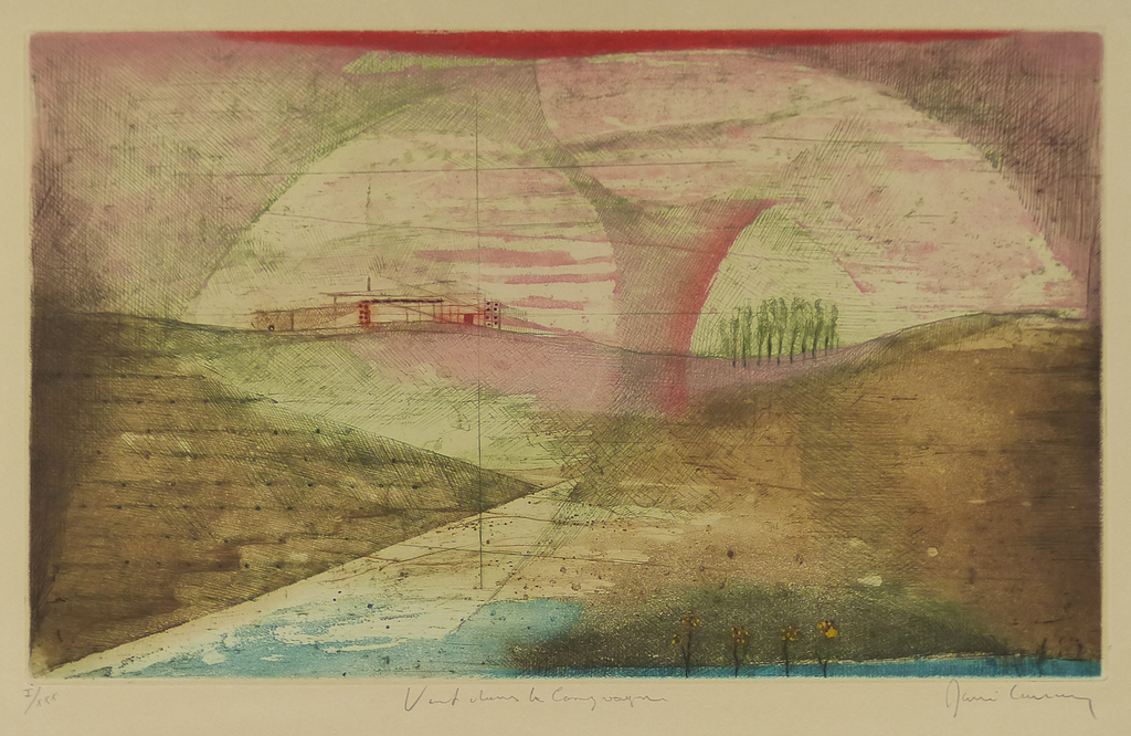 René Carcan (1925-1993), ets en aquatint, ''Vent dans la campagne kopen? Bied vanaf 30!