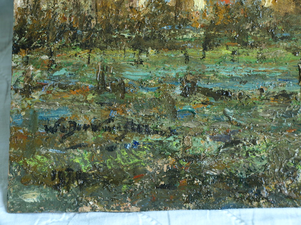 Onduidelijke signatuur : Olieverf op paneel, Skyline – 20 Eeuw - 36 x 60 cm. kopen? Bied vanaf 1!