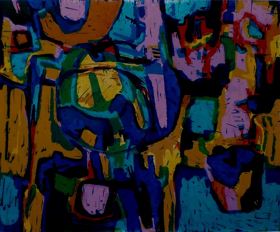 Jan Battermann - abstracte linogravure - 1971 verkocht voor € 60!