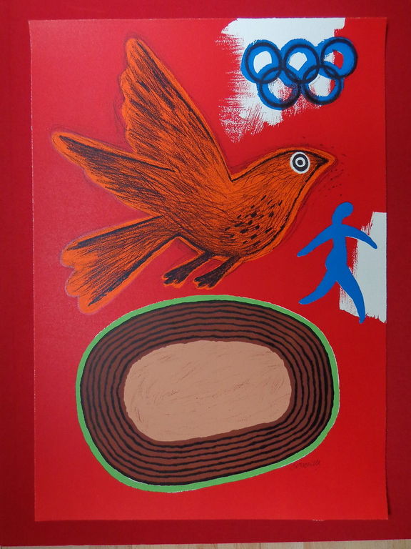 Corneille : vogel in rood  verkocht voor € 149!