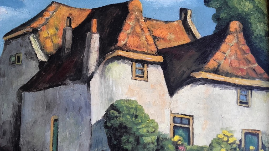 Dorpsgezicht - Olieverf op paneel - Gesigneerd met Monogram H.S. kopen? Bied vanaf 35!