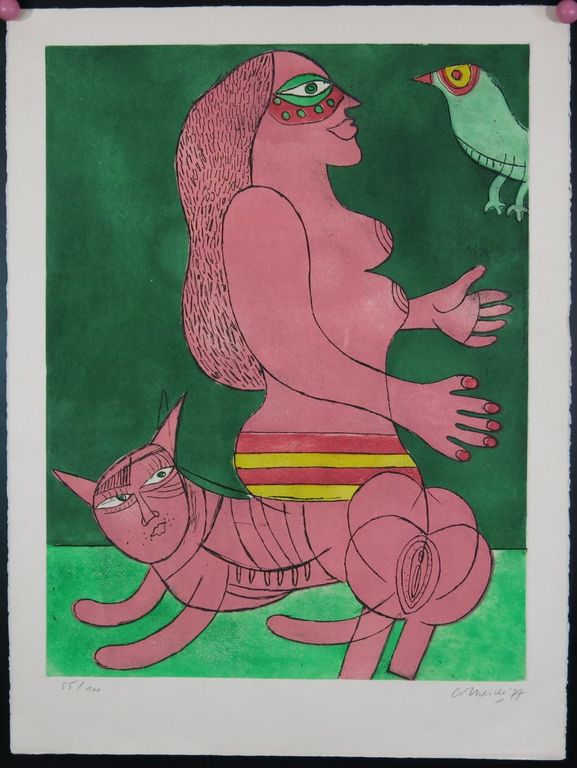 Corneille: Ets en aquatint in bijbehorende map +gedicht, La venue de l'oiseau kopen? Bied vanaf 200!