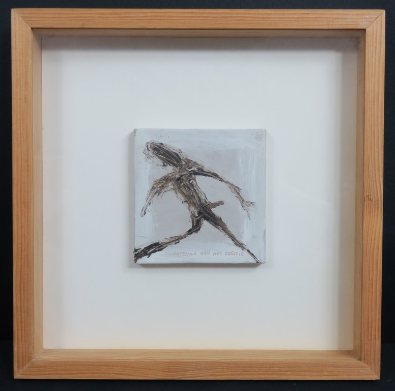 Johan Claassen: Acryl op karton, Vluchtende man met erectie - Ingelijst kopen? Bied vanaf 150!