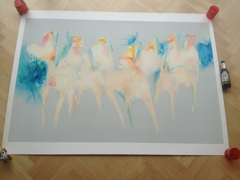 Prachtige en zeer grote ets (monotype), Jean Richardson, 'Stormy Herd', 1996 kopen? Bied vanaf 250!