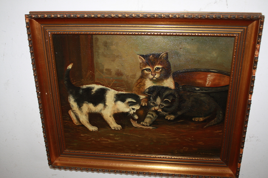 POEZEN SCHILDERIJ v 3 KITTEN SPELEN m VEER van ZURING kopen? Bied vanaf 1!