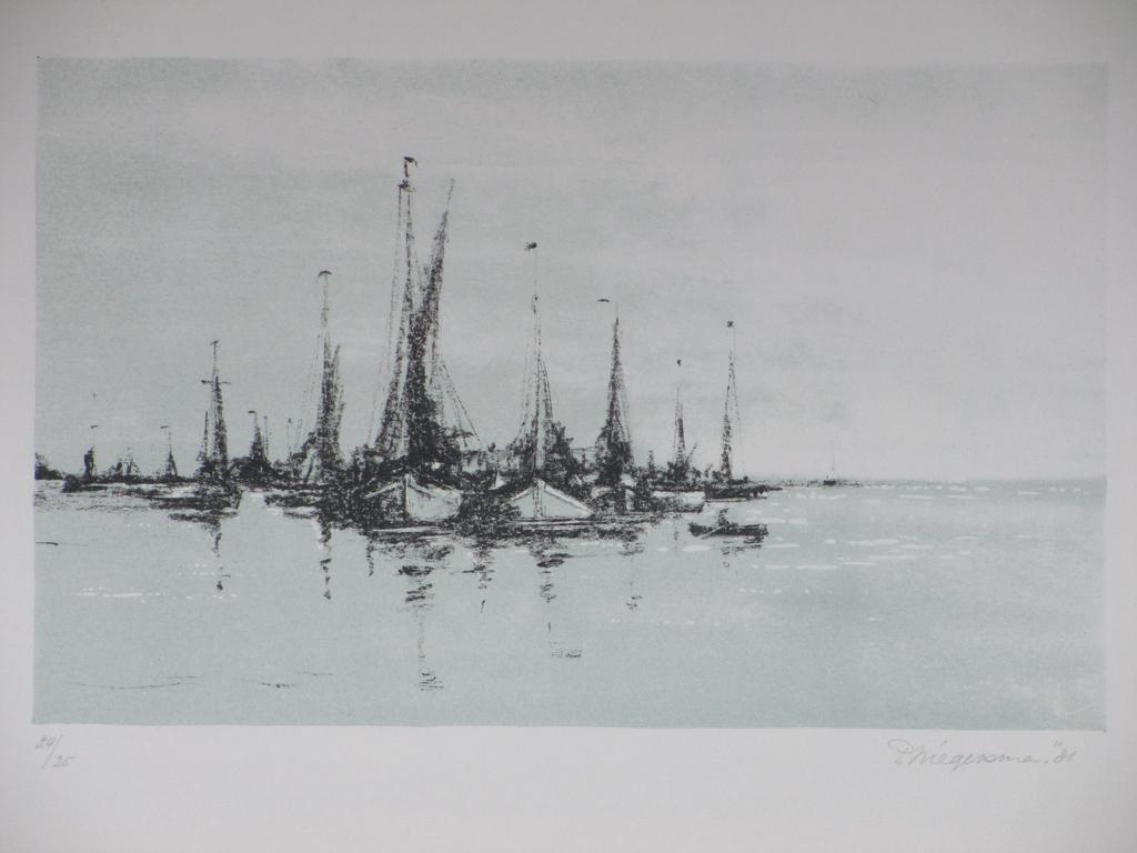 Pieter Wiegersma, Schepen op het water, Litho kopen? Bied vanaf 30!
