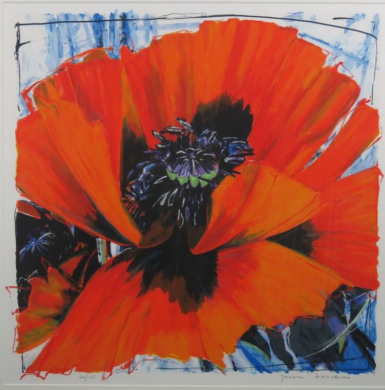 Jeroen Dercksen: Zeefdruk, Papaver - Ingelijst verkocht voor € 50!