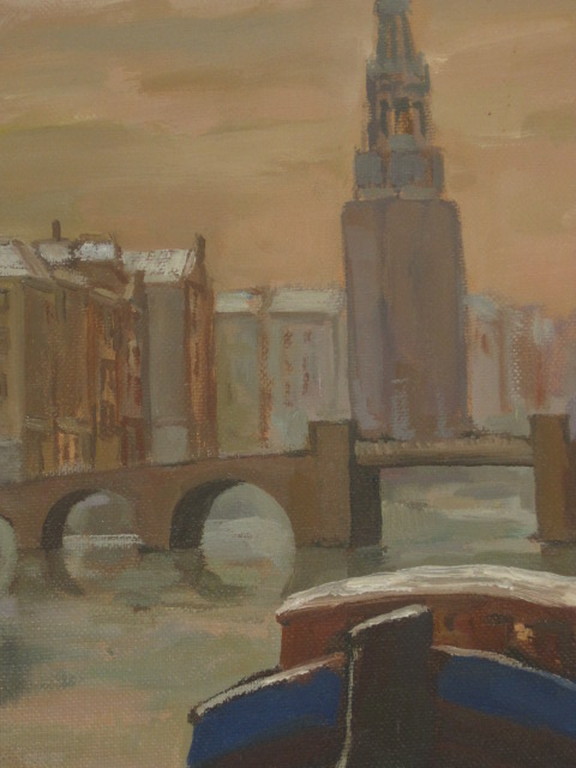 Boeiend oud olieverf "winteravond Amsterdam Montelbaanstoren en Oudeschans"  kopen? Bied vanaf 1!