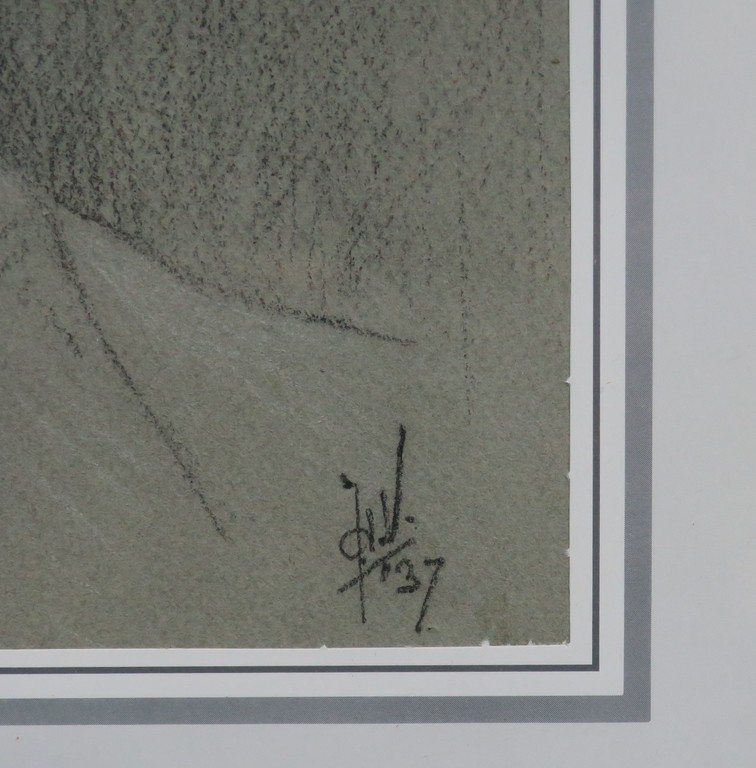 Jan Ph.A de Vries: 1x Potlood- + 1x Pentekening, Man en Man met pijp - Ingelijst kopen? Bied vanaf 1!