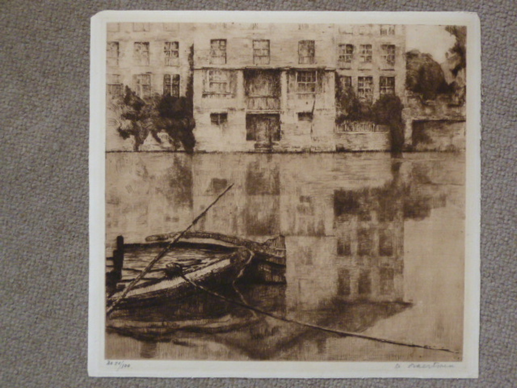 Albert Baertsoen - ets - Schuit in gracht kopen? Bied vanaf 35!