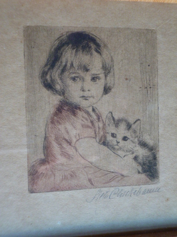 Meta Plückebaum - kleurenets - Meisje met poesje op schoot verkocht voor € 70!