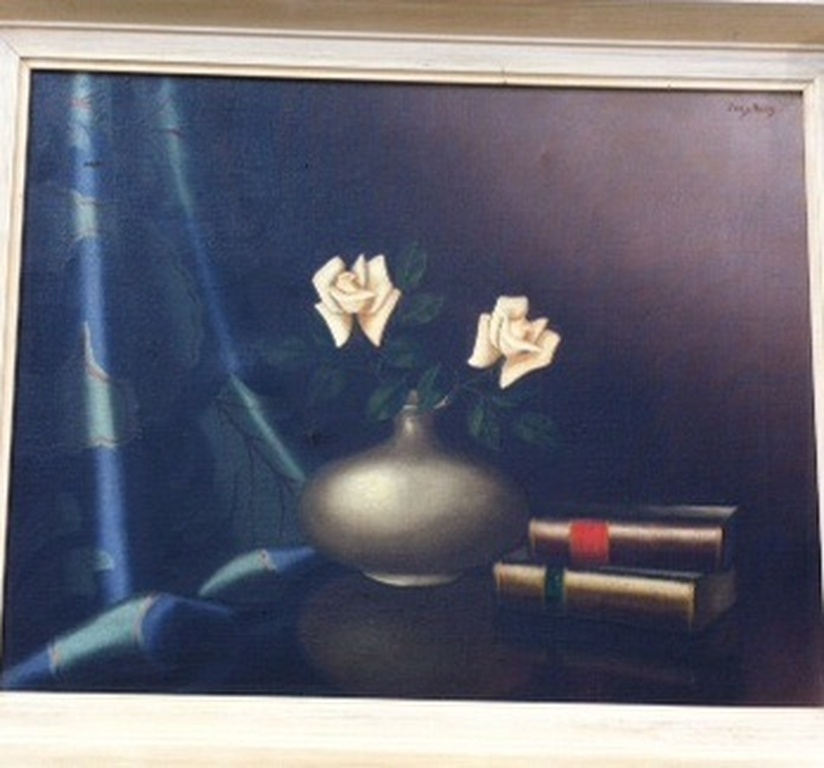 Tilly Moes (1899-1979) stilleven met vaas, rozen en boeken kopen? Bied vanaf 85!