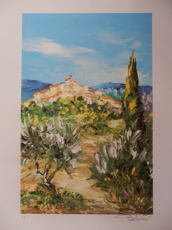 MARCEL BELVISI  Kleurenlitho     TOSCAANS DORP   Handgesigneerd kopen? Bied vanaf 1!