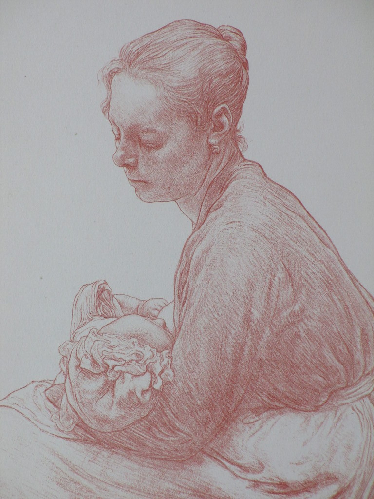 Hendrik Haverman, Moeder met baby, Litho in rood kopen? Bied vanaf 40!