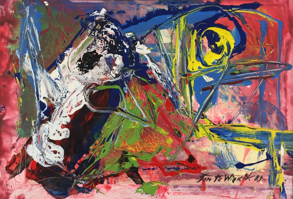 Jan te Wierik - Jan te Wierik, gemengde techniek op paneel, 1989 verkocht voor € 850!