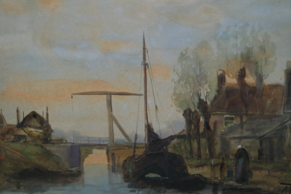 Adriaan Christiaan Willem Terhell - Aquarel - Vrouw aan de waterkant verkocht voor € 140!