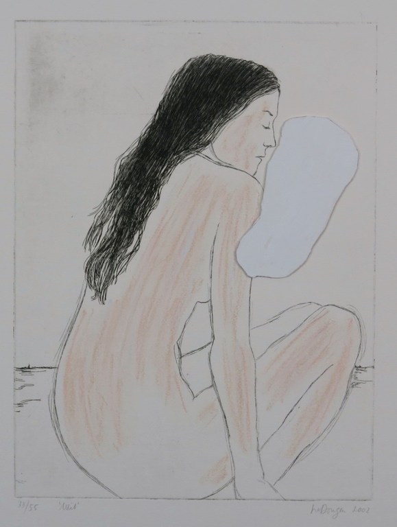 Iris van Dongen: Handgekleurde ets/collage, Wit  kopen? Bied vanaf 35!