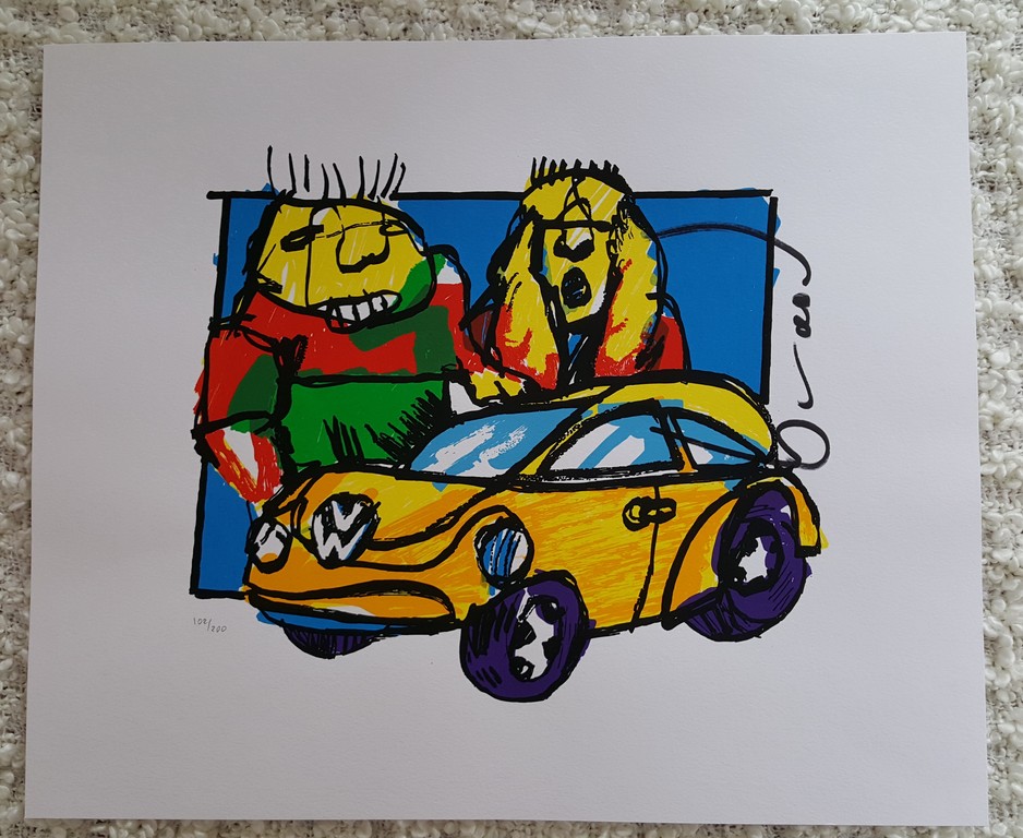 Herman Brood - Vw Beetle - gesigneerde zeefdruk - oplage 200 ex. kopen? Bied vanaf 160!