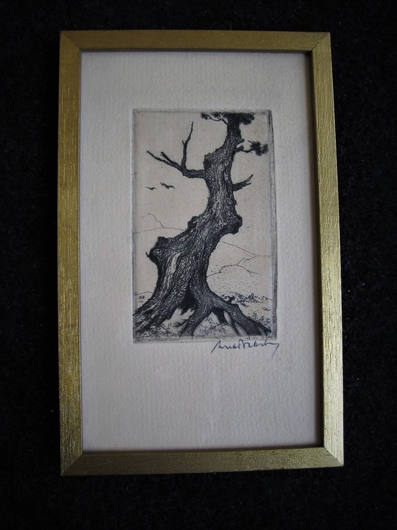 Zeldzame "Japanse periode" Ets "Oude boom" Dirk Baksteen gesigneerd  verkocht voor € 71!