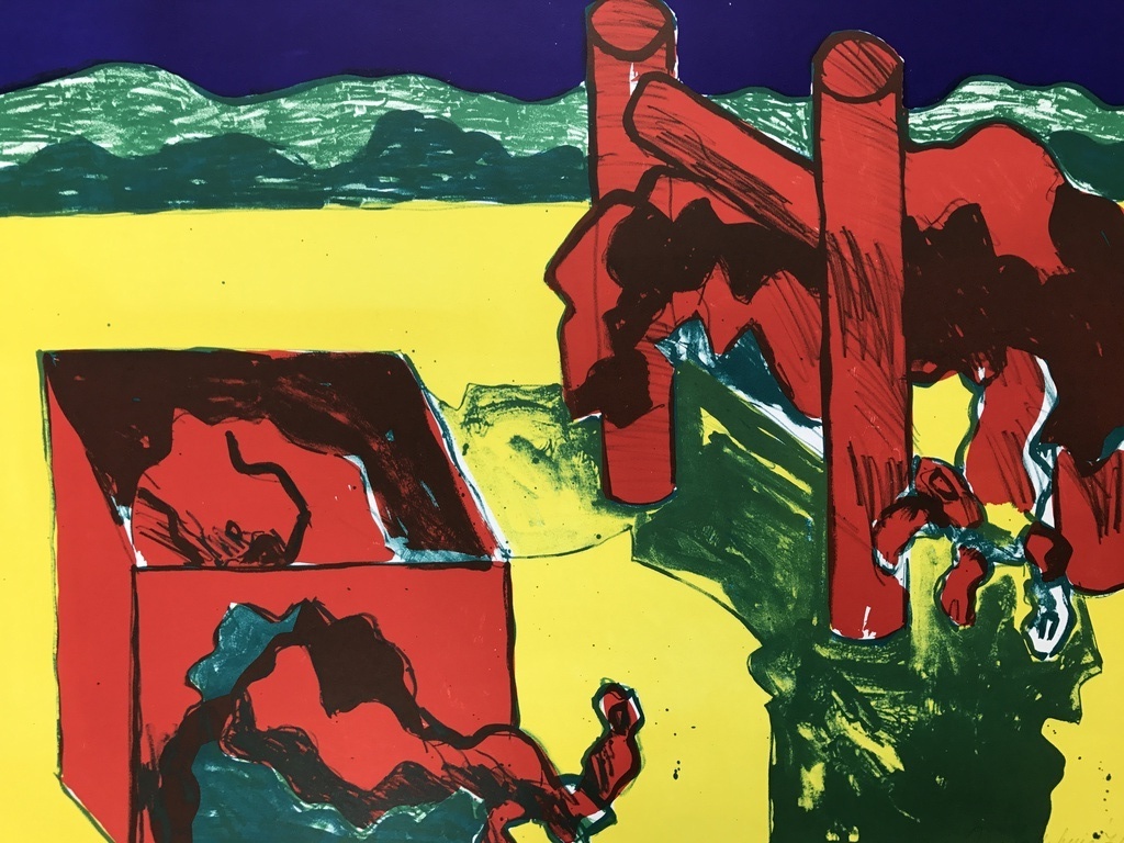 Jan Sierhuis Zeefdruk/Litho landschap met rode doos en stoel 1971 kopen? Bied vanaf 1!