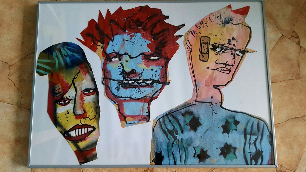 Herman Brood, mixed media, 3 koppen kopen? Bied vanaf 950!