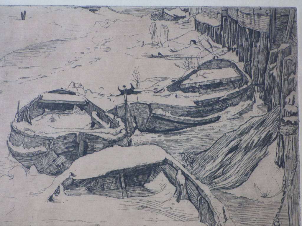 Pieter Dupont, Booten in de sneeuw, Ets op zink 1893-'94 kopen? Bied vanaf 90!