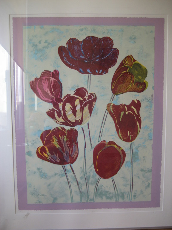 Marjan Jaspers: grote ingelijste zeefdruk 'Tulpen II' (handgesigneerd en genumme kopen? Bied vanaf 49!