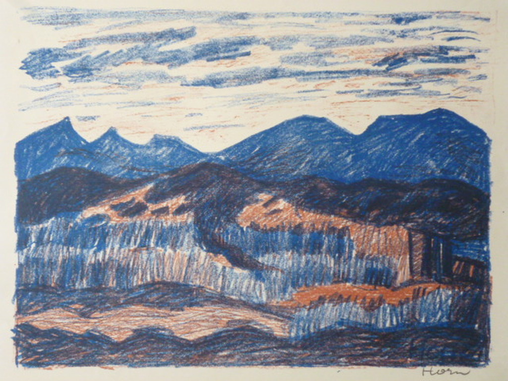 Lex Horn - kleurenlitho - Berglandschap verkocht voor € 35!