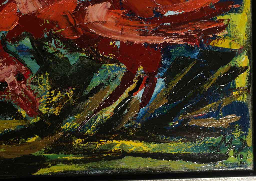 Martin van Wordragen: Olieverf op doek, Rode Vogel - Ingelijst kopen? Bied vanaf 450!