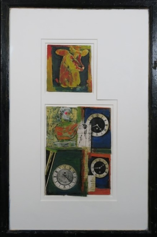 Meertje Kaal: Olieverf en Collage op papier, De tijd - Ingelijst kopen? Bied vanaf 1!