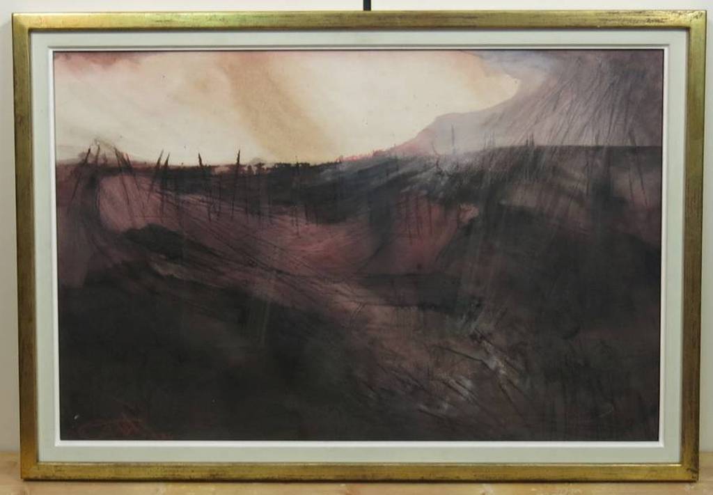 Gerti Bierenbroodspot: Aquarel, Zandstorm - Ingelijst verkocht voor € 1000!