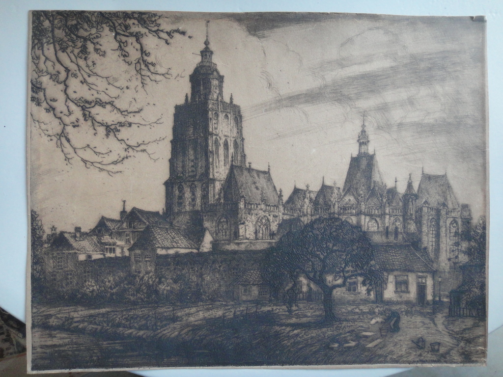 Jan Poortenaar, zicht op Zutphen, ets kopen? Bied vanaf 15!