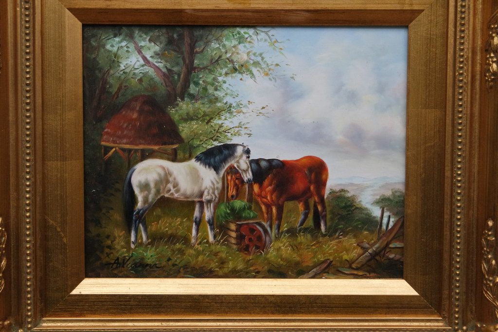 Landschap met paarden - olieverf op paneel - gesigneerd l.o. kopen? Bied vanaf 42!