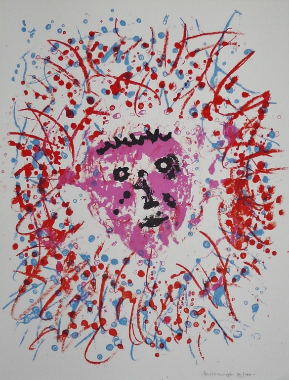 Jef Diederen, Kleurenlitho, Mooi hoofd kopen? Bied vanaf 39!