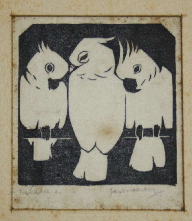 Jan Wittenberg houtsnede Kaketoes. verkocht voor € 40!