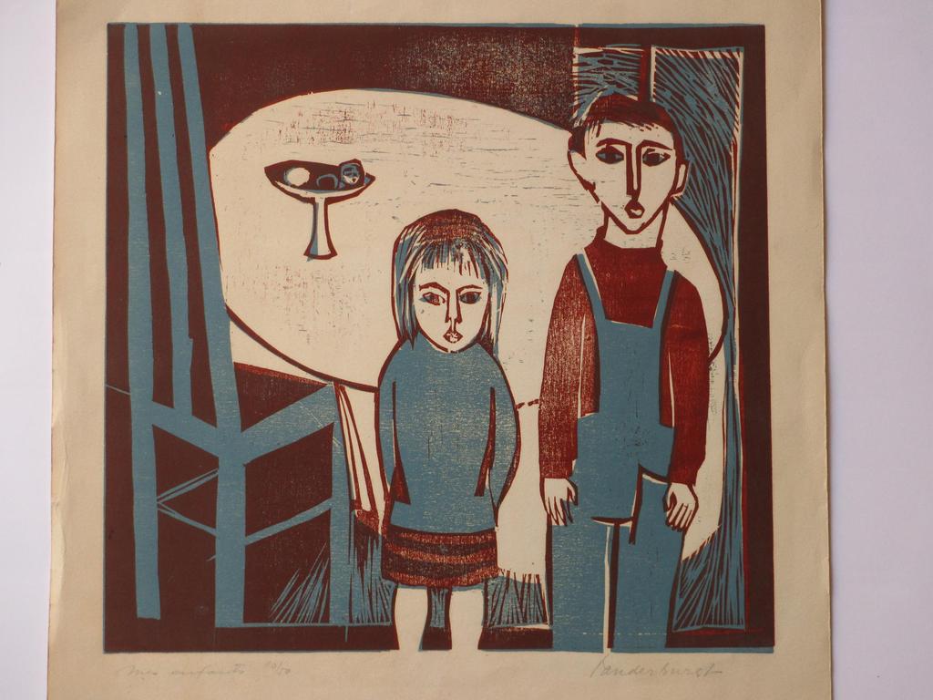 Flip van der Burgt, Mes enfants, Kleurhoutsnede verkocht voor € 35!