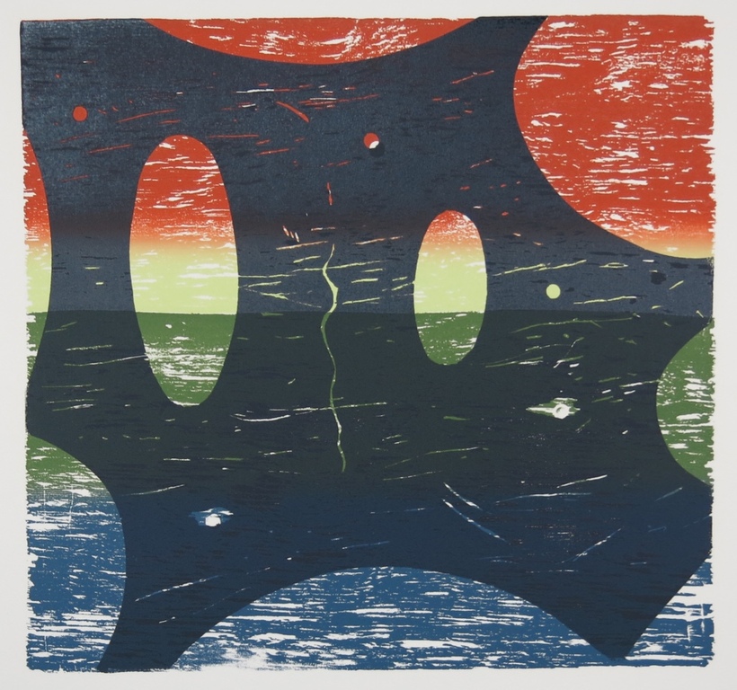 Joris Geurts: Houtsnede, Z.T. (blauw-zwart) verkocht voor € 35!