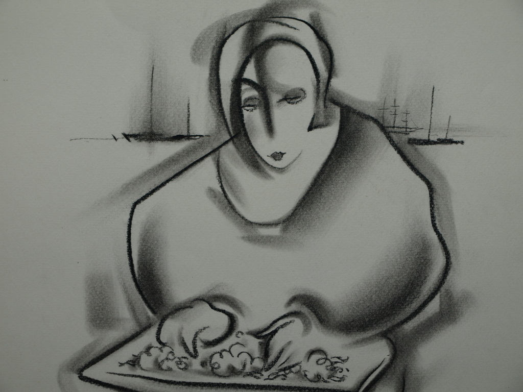 KAREL VAN SEBEN (1893-1988) – Tekening – Garnalenpelster – Gesigneerd – ca 1950 kopen? Bied vanaf 10!